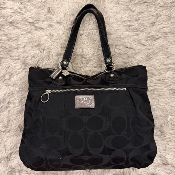 Coach Poppy Signature Canvas Tote Bag - Black - Picture 1 of 4